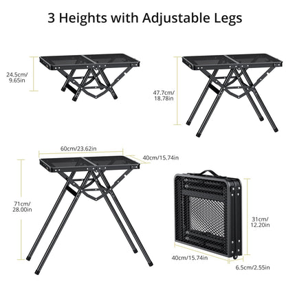 Anbte 2ft Folding Grill Table, Supports 180 Lbs, 2 Adjustable Height 28” Portable Grill Table Heat-Resistant Tabletop, Folding Metal Table for Camping BBQ Cooking Backyard Outdoor, 24" X 16", Black