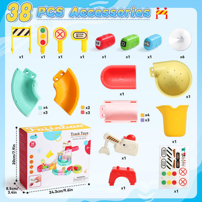 Kids Bath Toys for Kids Ages 4-8 3-5 with Magnetic Car Bath Toys Mold Free & DIY Slides Tracks Bathtub Shower Toys Birthday Gifts for Toddlers 2-4 5 6 7 8 Year Old Boys Girls (38 PCS)