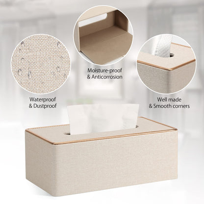 Tissue Box Cover, PU Leather Tissue Box Holder Rectangular Box Covers for Home/Office/Car Decoration 9.84"X5.23"X3.77" - Beige
