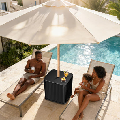 Hyperzoo Umbrella Side Table with Umbrella Hole, 2-in-1 Outdoor Side Table & Umbrella Stand with Fillable Base, Heavy Duty Poolside Table Holds 132 lbs, Fits ≤1.5” Pole for Poolside & Backyard, Black