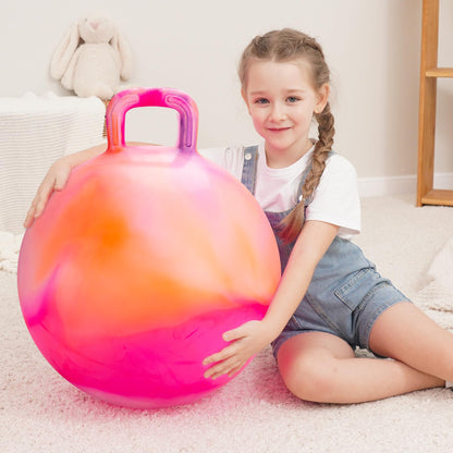 ZOOJOY Hopper Ball for Kids, 18In Bouncy Ball with Handle, Inflatable Orange Clouds Girls Toys for Indoor Outdoor Active Play Hopping Ball, Balance Hopping Gifts for Girls Boys for 3-8 Yr