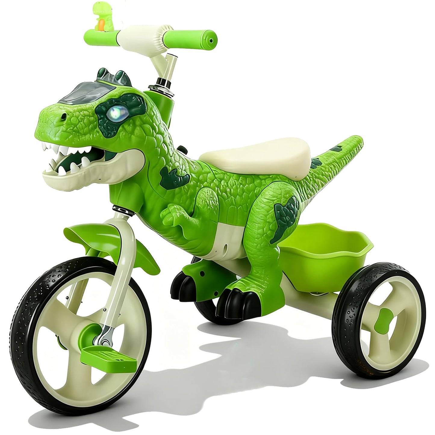 NMM Dinosaur Tricycle for Toddlers, Kids Trike with Music, LED, Tricycles for 3-5 Year Olds, for Rider, Big Wheel, Storage Basket, Horn, Toddler Bike for Boy, Dinosaur Toys for Kids 2-4 4-7