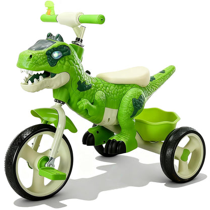 NMM Dinosaur Tricycle for Toddlers, Kids Trike with Music, LED, Tricycles for 3-5 Year Olds, for Rider, Big Wheel, Storage Basket, Horn, Toddler Bike for Boy, Dinosaur Toys for Kids 2-4 4-7