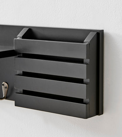 Danya B. Entryway Utility Wall Shelf with Pocket and Hanging Hooks (Black)