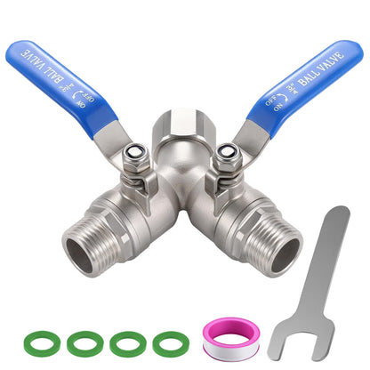 SNUTUYA 304 Stainless Steel Garden Hose Splitter 2 Way Heavy Duty, Full Flow Y Valve Water Hose Splitter With Long Handle, Lead-free，3/4" GHT Thread