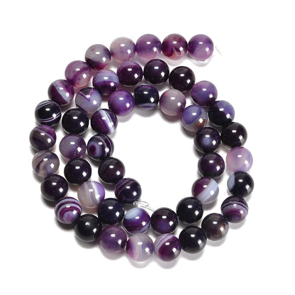 jodaying 10mm Purple Stripe Agate Smooth Round Natural Gematone Loose Beads for Jewelry Making DIY Findings 1 Strand 15"