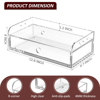 Hongtuocb Acrylic Desk Organizer 12 "x 6.7" x 4", Clear Desktop Drawer Tabletop Storage Organization for Office Home Makeup Skincare Jewelry