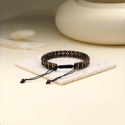 MAIYIDACK Double Row Tiger Eye Hematite Energy Art Jewelry, 3-in-1 Triple Protection Bracelet for Courage & Grounding, Spiritual Men & Women, Reiki Healing Gift (Tiger's Eye)