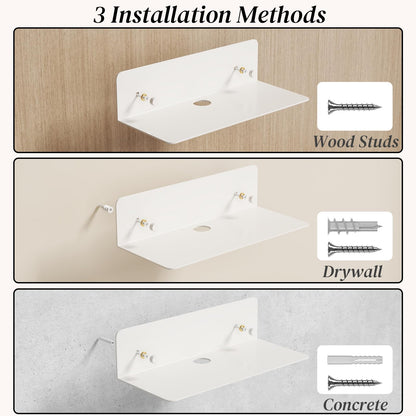 Dr.DJ Floating Shelf 9 Inch Metal Wall Mounted Set of 1 White - Easily Expand Wall Space - Aluminium Hanging Shelf Display Shelves for Bedroom, Gaming Room, Living Room, Bathroom, Office