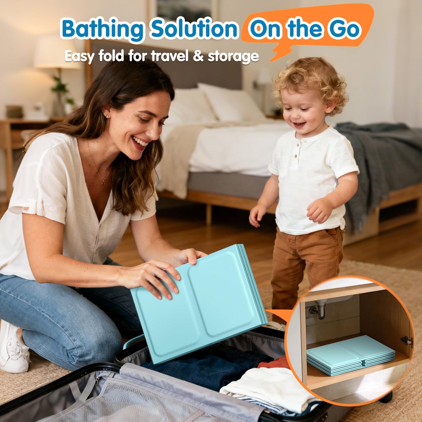 Baby Bathtub with Inflatable Top Edge, Extra Stable Infant Bath Tub, Collapsible & Portable for Baby Bath Time, No Tilt Design for 12M-6Y Toddler, No Assembly for Travel Shower
