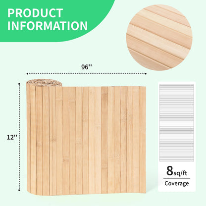 AMZDEPOT Natural Bamboo Wall Panel for Interior Wall Decor, Renewable Pole Wrap Wainscoting Paneling for Wall Ceiling Furniture Cabinet Office, 12 x 96 Inch, Carbonized