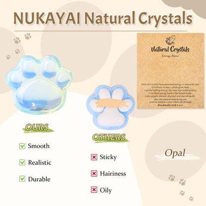 NUKAYAI Opal Opalite Cat Paw Crystal Figurines Worry Stones Carved Statue for Healing Crystals Decoration Spiritual Meditation Accessories Sculpture Kitten for Cat Lovers Women