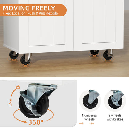 Shintenchi Kitchen Island cart with Storage, Portable Bar Cabinet on Wheels, Rolling Microwave Cart Side Table with Workstation for Kitchen, Dinning Room, White