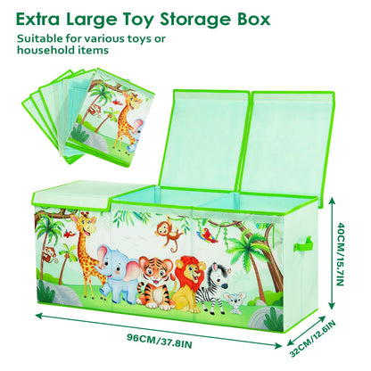 Large Toy Box Chest Organizer with Flip Lid for Kids, Collapsible Oxford Toy Storage Box with Handles for Boys Girls, Sturdy Waterproof Storage Organizer for Bedroom Playroom Nursery, 37.7×12.5×15.7''