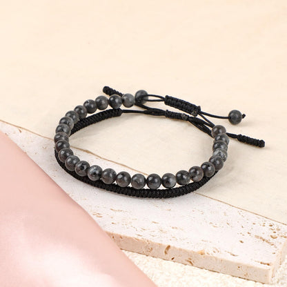 LPBeads 6mm Larvikite Bracelet with Handmade Rope Bracelet Size Adjustable Natural Stone Crystal Healing Bracelets Gifts for Unisex Adults