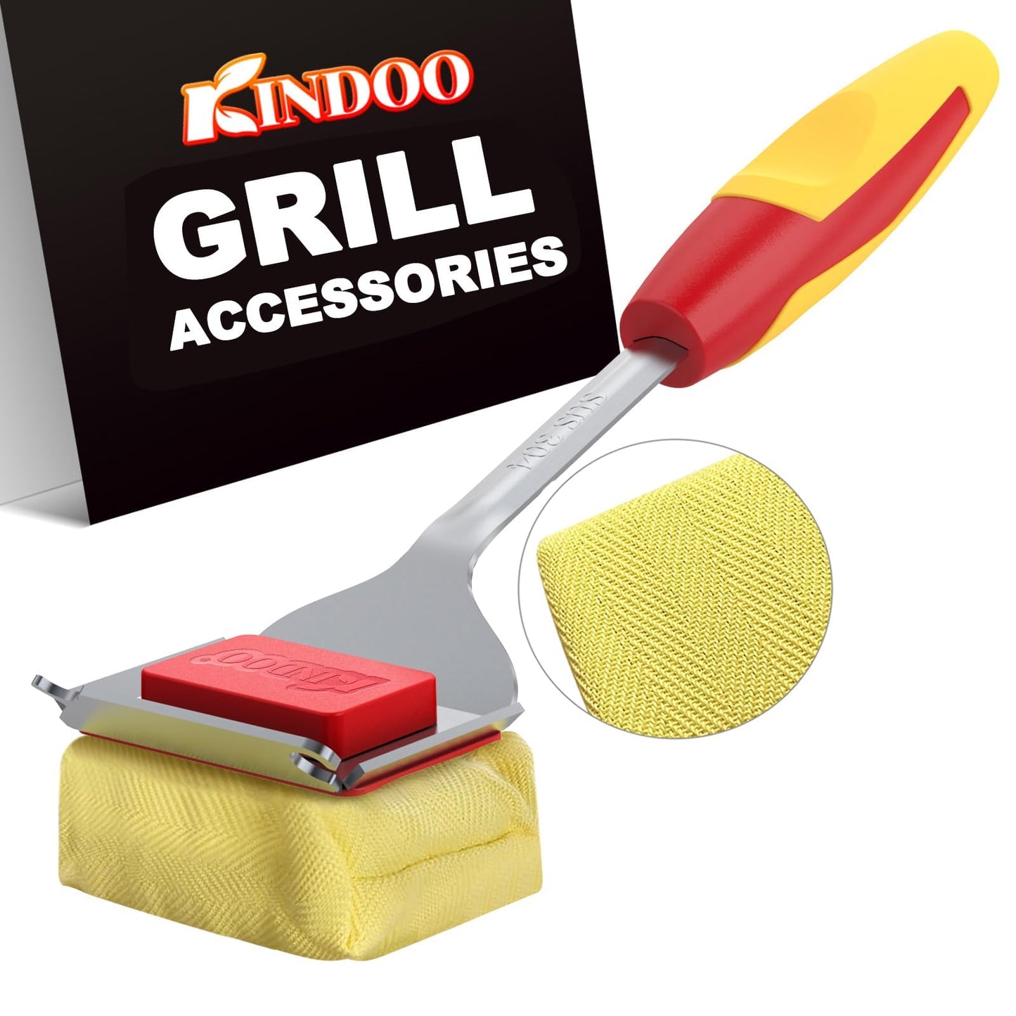 Grill Brush Bristle Free for Outdoor Grill, BBQ Grill Cleaner Brush and Scraper with Replaceable Head, Steam Grill Cleaning Brush 17'' Long Handle for Cast Iron Stainless Steel Grates,Red