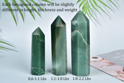 AMOYSTONE 1PC Green Aventurine Wand Natural Healing Crystal Hexagonal Column 6 Faceted Small Green Stone Tower Reiki Yoga 0.6-1.1 Lbs