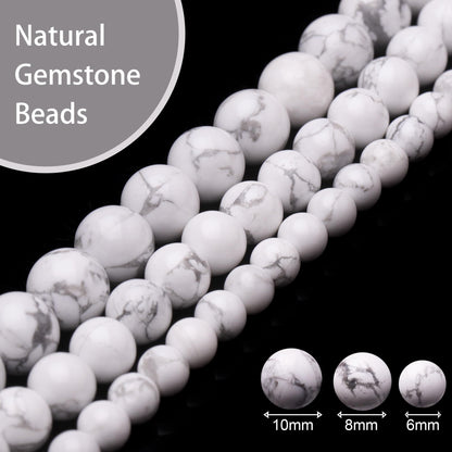 Chicager Natural Stone Beads for Jewelry Making,8mm Howlite Polished Smooth Round Gemstone Beads for Bracelet Necklace 15 Inch