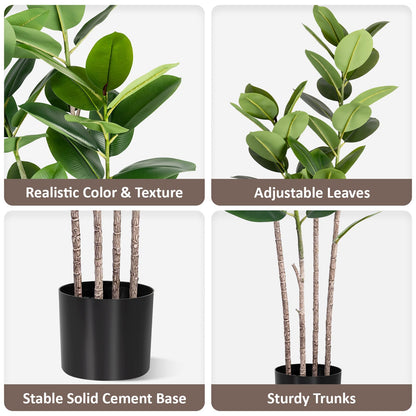 Artificial Rubber Tree 5FT Tall Faux Ficus Tree with Potted Fake Tropical Plant Decorative House Plants Large Floor Plants Artificial Trees for Home