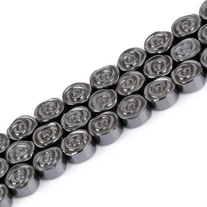 HAAMIIQII 40pcs 10mm Natural Black Hematite Loose Gemstone Beads Rose Flower Shape Spacer Stone Beads for Jewelry Making DIY Bracelets Necklaces Crafting