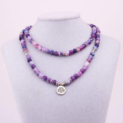 GVUSMIL 8mm 108 Mala Beads Wrap Bracelet Necklace for Yoga Charm Bracelet Natural Gemstone Jewelry for Women Men (Purple Weathered Stone)