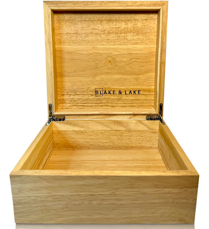Blake & Lake Wooden Eco Box with Hinged Lid - Oak Wood Storage Box with Lid - Wooden Keepsake Box - Decorative wooden boxes with lids for Keepsakes (Oak)