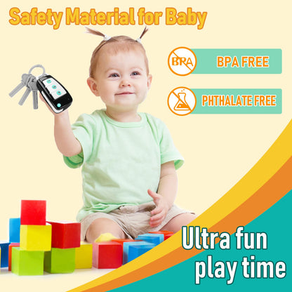 Car Key Playset, Remote Car Key Toy with Light and Sounds, Pretend Play Keys with Cards for Boys and Girls, Travel Toys for Toddlers, Babies (Black)