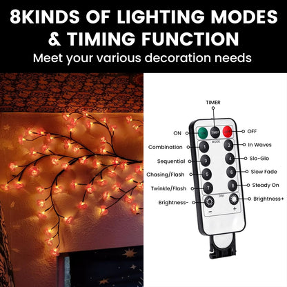LED Tree Branch Lights for Wall 5.91 FT 96LEDs Cherry Blossom Lights with Remote and 8 Lighting Modes Cherry Blossom Garland Willow Vine Light for Bedroom Indoor Wall Wedding Christmas Decor