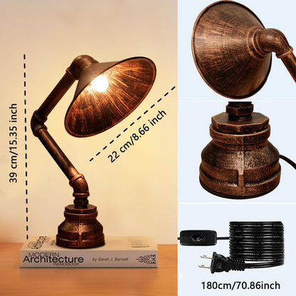 PIPRE Steampunk Table Lamp, Industrial Water Pipe Lamp Retro Iron Piping Desk Lamp Vintage Nightstand Lamps for Bedroom Living Room Kitchen Café Dorm Pub Brown1