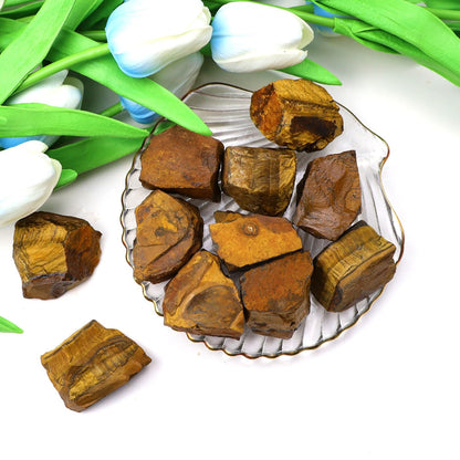 QINJIEJIE Tiger Eye Crystals Raw Stones Natural Rough Gemstones Rocks Bulk Large 0.8-1.2" Gems Reiki Fountain Rock for Tumbling Cabbing Polishing Wire Wrapping Wicca Decoration 0.9 lbs