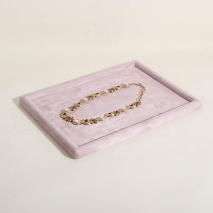GemeShou Gemehou velvet Jewerly display tray, Top Microfiber Jewelry storage organizer plate, Empty Jewelry showcase tray for Necklace Bracelet Ring Earring Watch (Pink-Medium, 11.8 x 8.7 in)