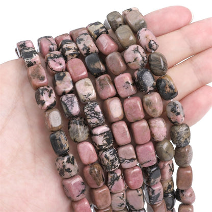 BEADIA Natural Rhodochrosite Cuboid Stone Loose Semi Gemstone Beads for Jewelry Making 8mmx12mm 38cm/Strand