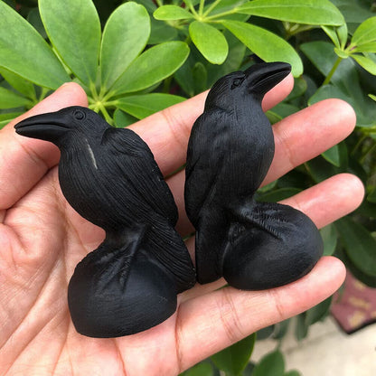 TEAMWILL 1pc Natural Black Obsidian Crow Skull Quartz Crystal Carved Skull Figurines Healing 2.76"