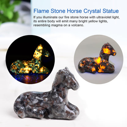 Ytbeoxk 2.2 Inch Flame Stone Horse Crystal Figurines,Hand-Carved Healing Crystals Decor, Horse Statues Stone Energy Gemstones,in Bedroom Office Meditation Memorial Gifts for Men and Women