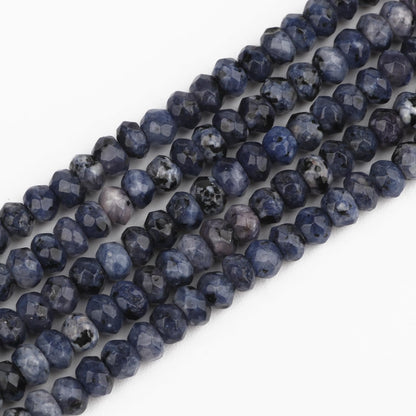 2 String 220PCS 3x5mm Natural Blue Color Speckled Beads for Jewelry Making, Songxi Facted Loose Gemstone Beads for DIY Bracelet Necklace Making Supplies with Energy Healing Chakra Power