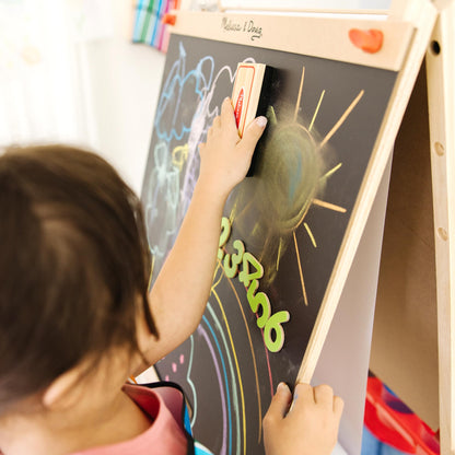Melissa & Doug Deluxe Magnetic Standing Art Easel with Chalkboard, Dry-Erase Board, and 39 Letter and Number Magnets - FSC Certified