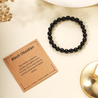 Kenailw Black Obsidian Crystal Beaded Bracelet for Women Gemstone Protection Bracelet Natural Stone Jewellery for Her Mum Daughter Niece Auntie Grandma Birthday Gifts