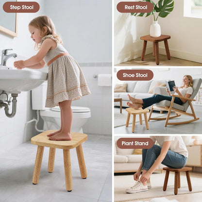 Solid Wood Step Stool 9.3" - 300lbs Capacity Plant Stand Indoor, Smal Stools to Sit on, Multi-Use Footstool for Bathroom/Bedroom/Kitchen Color: Walnut