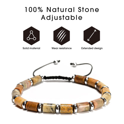 Land Long 2Pcs 6x8mm Tube Natural Yellow Crazy Agate Adjustable Bracelet - Healing Stone Unisex Chakra Energy Holiday Spiritual Gift for Yoga Meditation