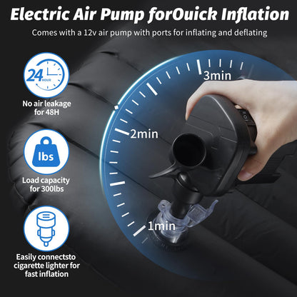 Onirii Inflatable Car Air Mattress Back Seat Bed with Air Pump,55" (L) x 35" (W) Portable Thickened Car Travel Camping Sleeping Air Mattress Blow Up Bed for Mid-Size,Full-Size Car SUV