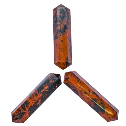 Amazing Gemstone Mahogany Obsidian Crystal Points Bulk Healing Crystals and Stones - Pack of 3 Double Terminated Healing Wand Point Bulk Crystals for Crafts, Crystal Grid - Premium Crystals