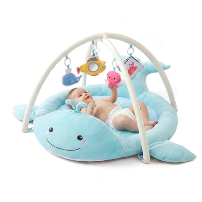 BubblinHome Baby Play Mat, Whale Tummy Time Mat with Toys, Baby Activity Gym for Infants 0–12 Months Sensory Floor Mat for Boys & Girls