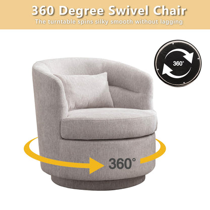 CANMOV Swivel Accent Chair, 360 Degree Round Swivel Barrel Chair with Pillow, Upholstered Comfy Barrel Armchair Single Club Sofa Chair for Living Room,Bedroom, Reading Room, Grey