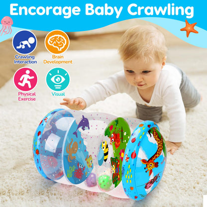Crawling & Walking Baby Toys 6-12 Months Glowing Jumbo Inflatable Rolling Infant Toy 7 8 9 10 12-18 Month Old Tummy Time Sensory Development Light Up Toys for 1 2 Year Old Boy Girl Birthday Gifts