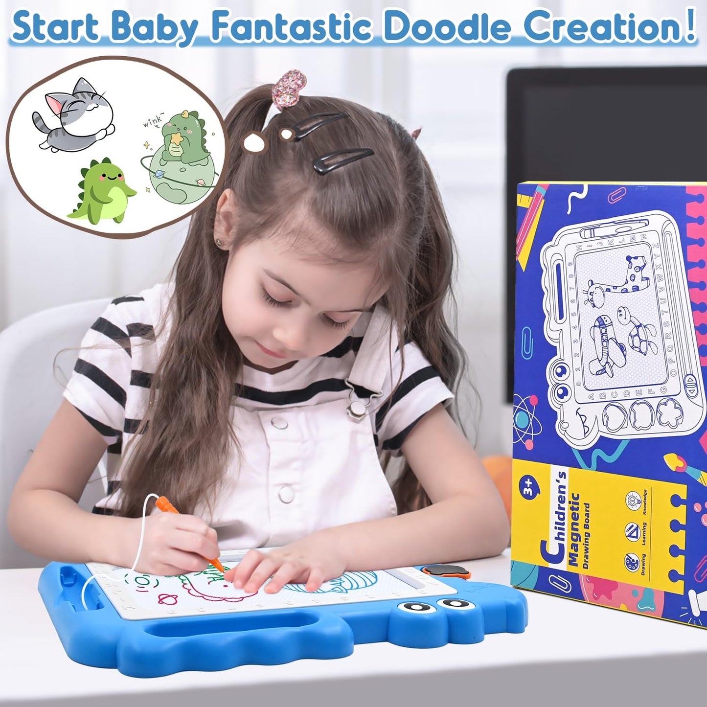 AiTuiTui Magnetic Drawing Board Toddler Toys Gift for Girls Boys, Color Sketch Writing Scribble Doodle Pad Travel Games, Educational Learning Kids Toys for Birthday or Easter (Blue)