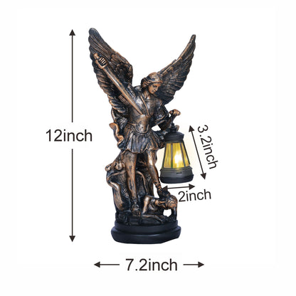 Dlfghos St Michael The Archangel Solar Outdoor Garden Decor Statues–12 in Miguel Arcangel Statue Solar Outdoor Sculptures for Outside Yard Patio Balcony Front Lawn Decor