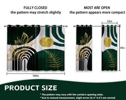 soeeao Mid Century Modern Hunter Green Blackout Curtains Boho, Bohemian MCM Black Emerald Dark Green and Gold Window Drapes for Bedroom Living Room, 84 inch Length 2 Panels Set, 52x84 inch