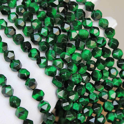 MJDCB Best Sellers Natural Stone Beads Faceted Polygon Green Tiger Eye Crystal Energy Stone Healing Power for Jewelry Making(8mm)