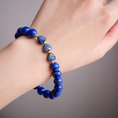 Lapis Lazuli Heart Bracelet for Women – Natural Blue Crystal Healing Stone Beads | Heart Shaped Gemstone Jewelry for Love, Stress Relief & Chakra Balance | Spiritual Gift with Box