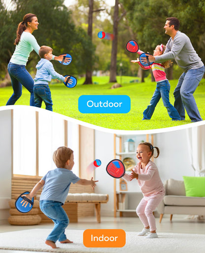 JoyCat Toss and Catch Ball Game for Kids, 2 Paddle Sticky Ball Set, Toddler Baseball Catch Toy, Outdoor Game for Beach, Yard & Camping, Sports Birthday Gifts for Boys Girls Ages 3-12